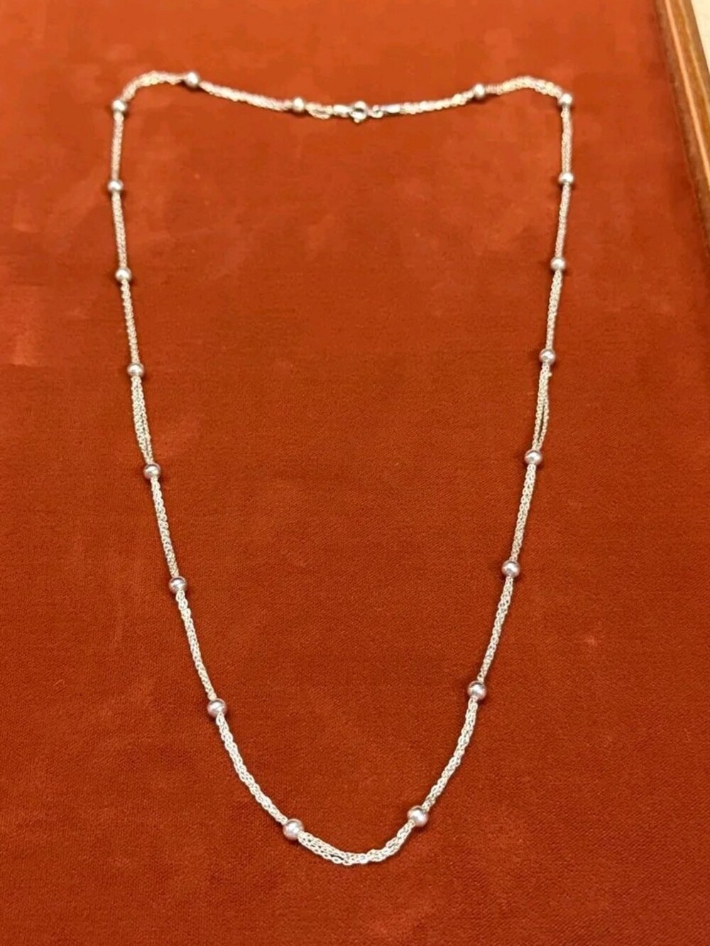Sterling Silver Beaded Station Necklace 24"
